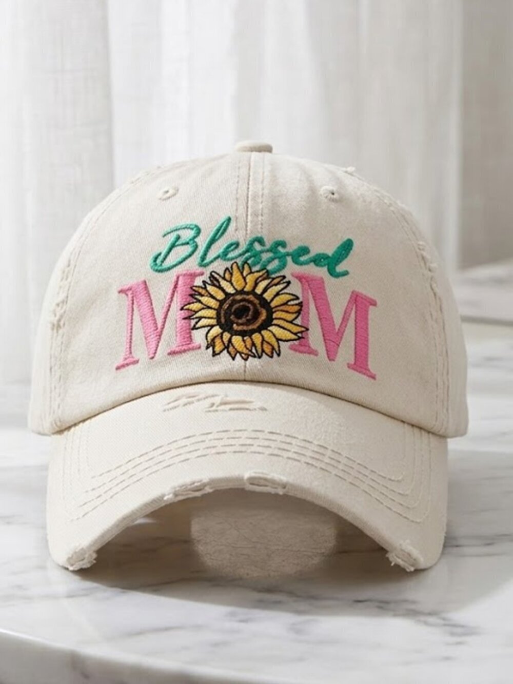 Ladies Blessed Mom Stone Baseball Hat